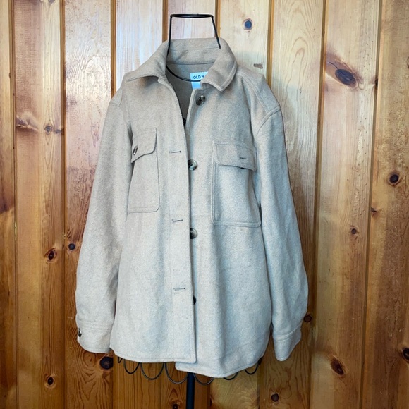 Old navy tan cream colored flannel size small wool polyester warm fall shacket - Picture 1 of 5